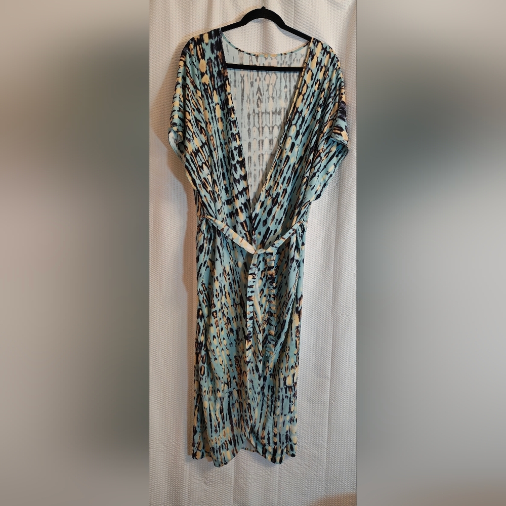 Roomy Cover Up or Top Layer! Very Long Belted 100% Viscose Light And Breezy